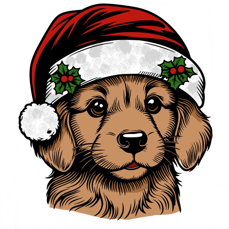 realistic dog wearing a santa hat