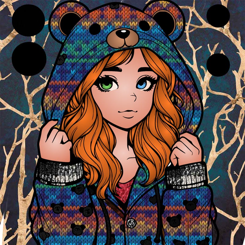 realistic girl in a animal pjs hoodie