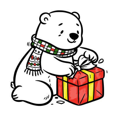 polar bear wrapping a present