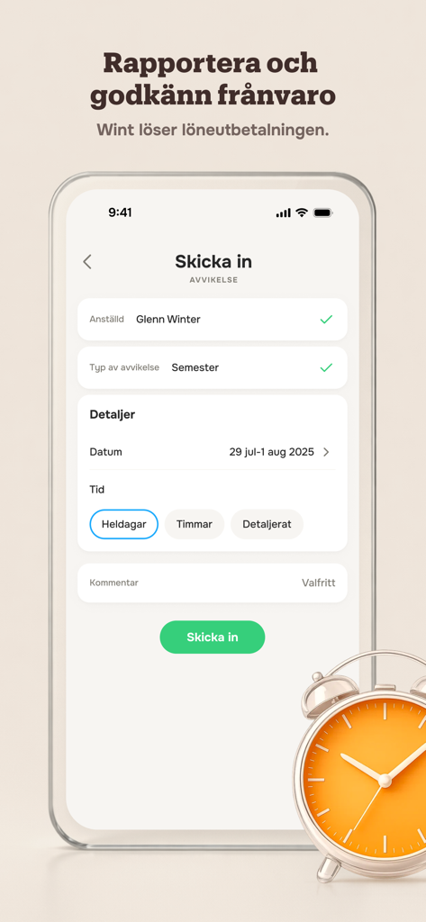 Wint - Interface de l'application Wint pour signaler les absences des employés et gérer la paie.