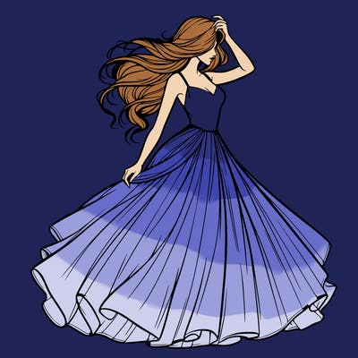 realistic woman with dress flowing in the wind