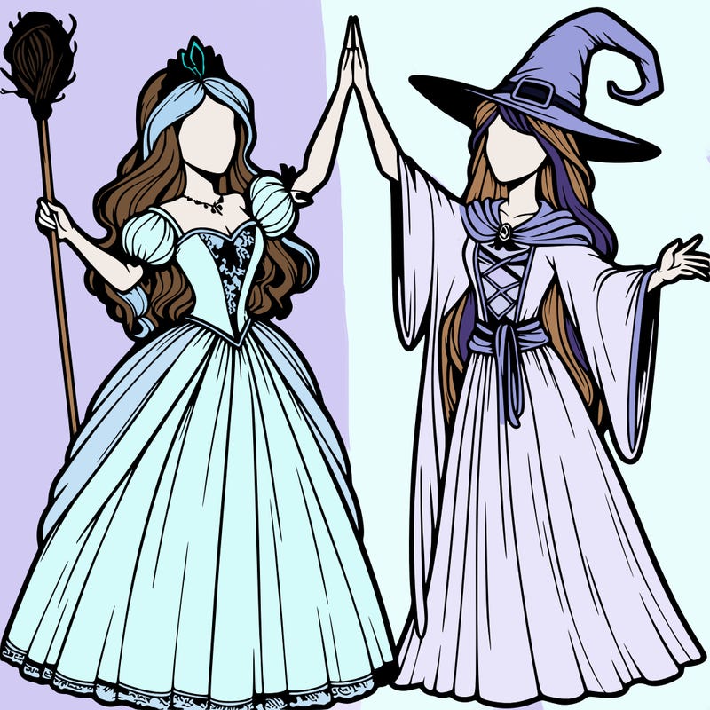 detailed realistic split of a princess and a witch