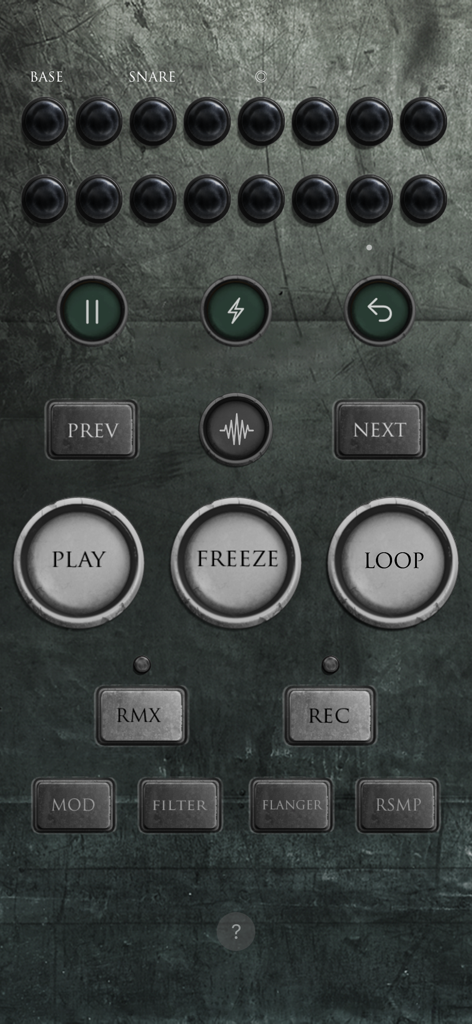 Vintage steampunk interface of the Amen Break Generator app featuring drum triggers and audio effects