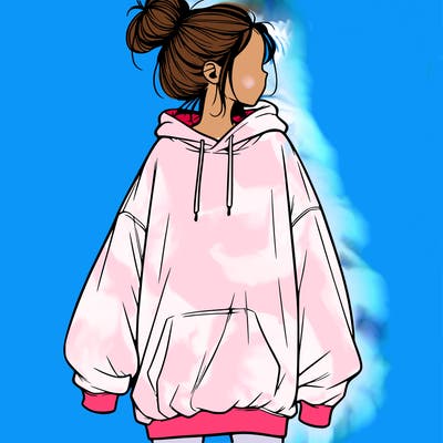 realistic girl with a oversized sweatshirt on and a bun