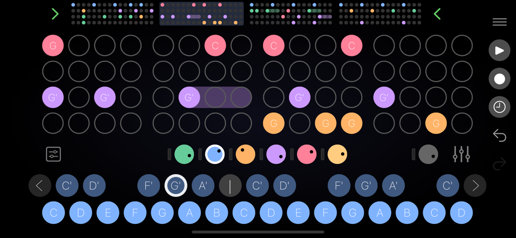 Otoo - Interface de l'application musicale Otoo montrant un séquenceur circulaire et un clavier tactile bleu pour la création de rythmes