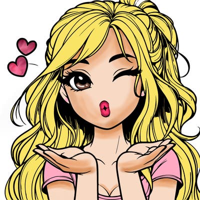 realistic girl winking and blowing a kiss while making heart hands