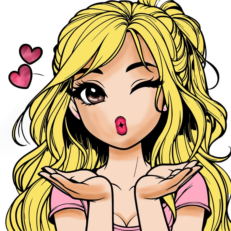 realistic girl winking and blowing a kiss while making heart hands
