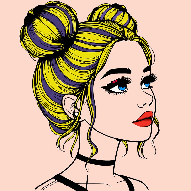 realistic girl with buns on the top of her head
