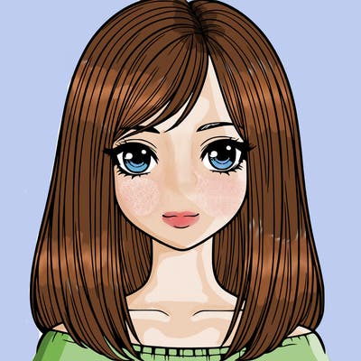 a realistic girl with a narrow face and shoulder length hair that is straight