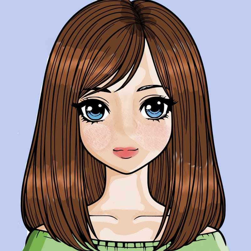 a realistic girl with a narrow face and shoulder length hair that is straight