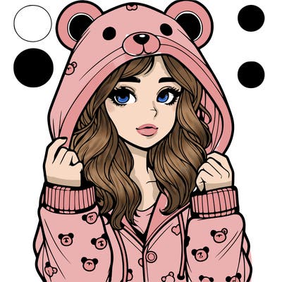 realistic girl in a animal pjs hoodie