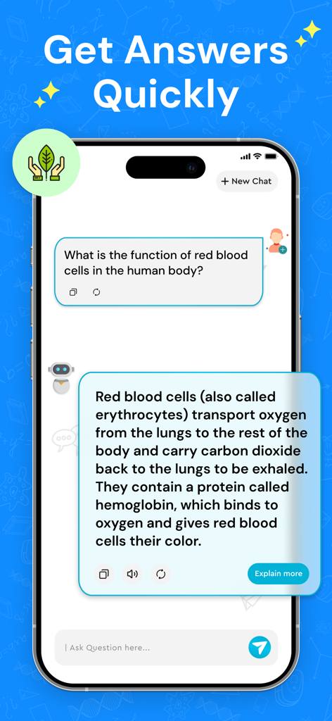 AI Math Solver: Do My Homework - 생물학에 대한 과학 질문에 대한 채팅 응답을 보여주는 AI 숙제 도우미 앱 인터페이스