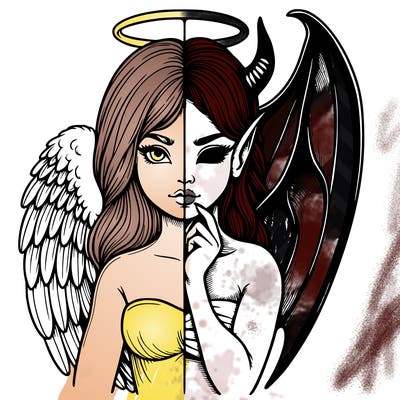 realistic angel half demon