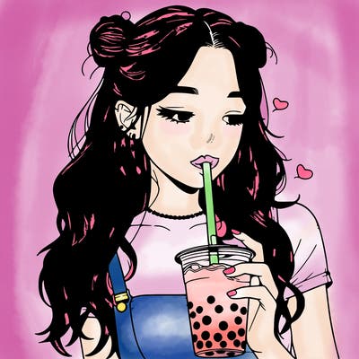 aesthetic realistic girl with boba
