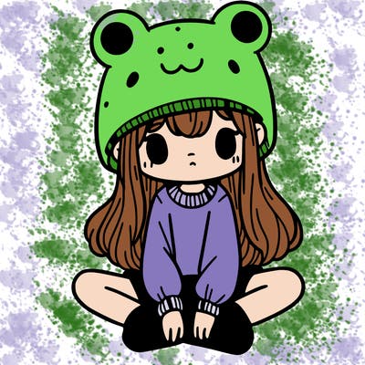 a girl wearing a frog hat and some frog socks