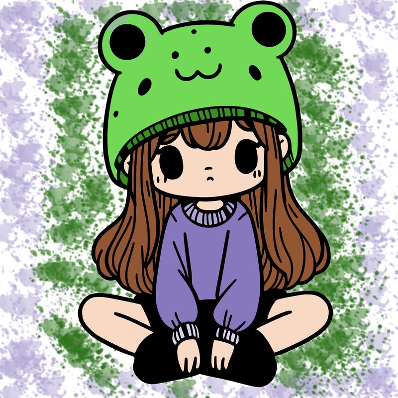a girl wearing a frog hat and some frog socks