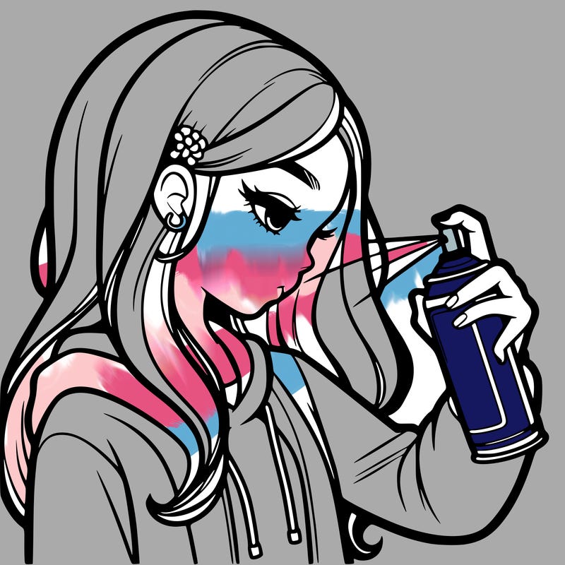 a realistic girl spray painting