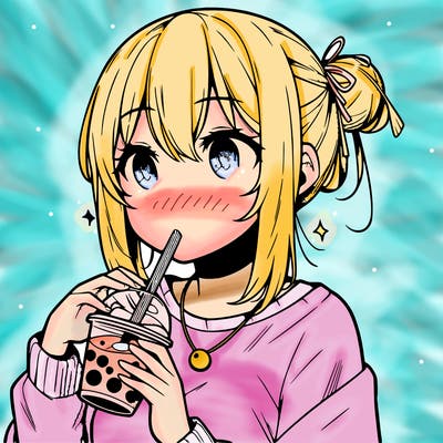 manga character drinking boba