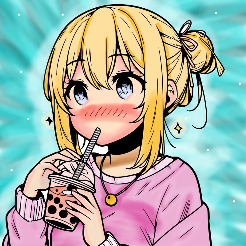 manga character drinking boba