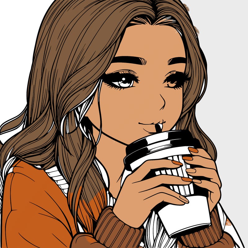 realistic girl drinking coffee