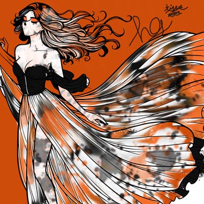 realistic woman in dress flowing the the wind