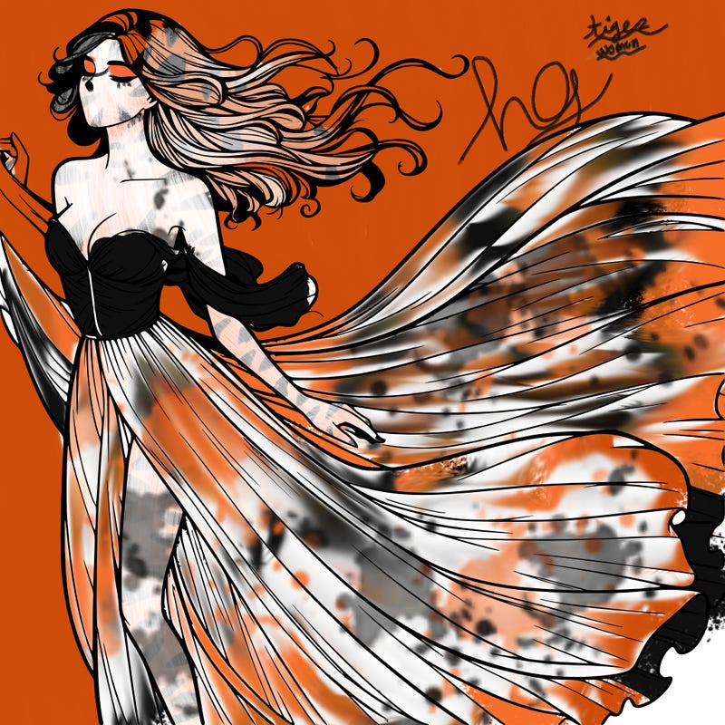 realistic woman in dress flowing the the wind
