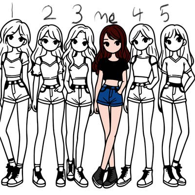 a group of girls wearing crop tops and shorts