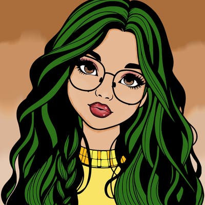 girl with long hair and freckles and glasses realistic