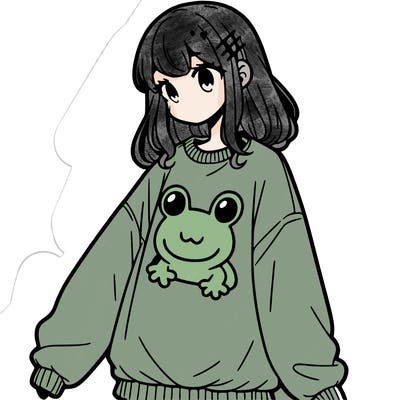 girl wearing frogging sweatshirt