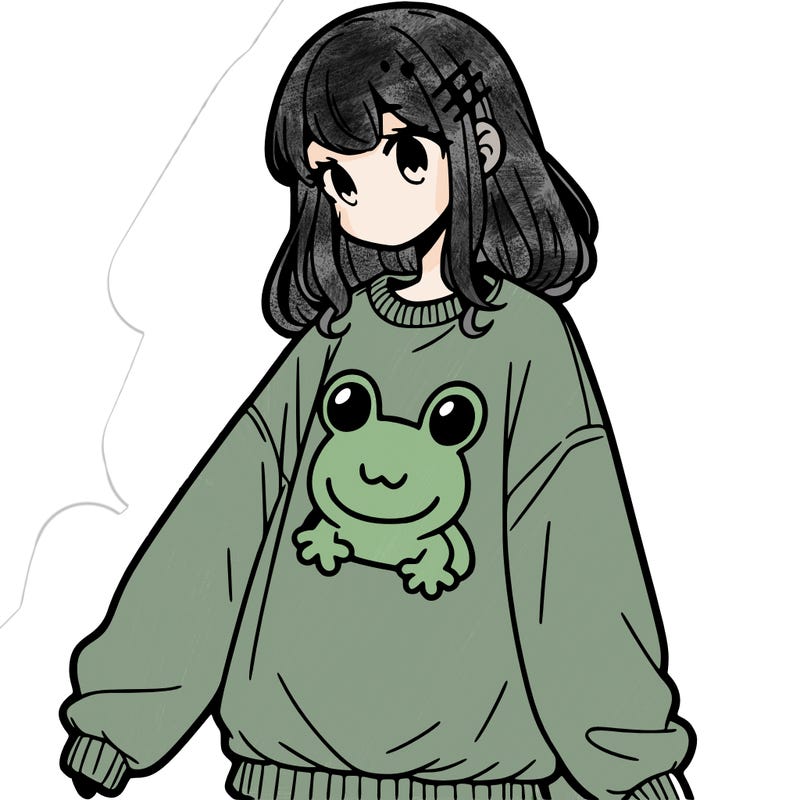 girl wearing frogging sweatshirt
