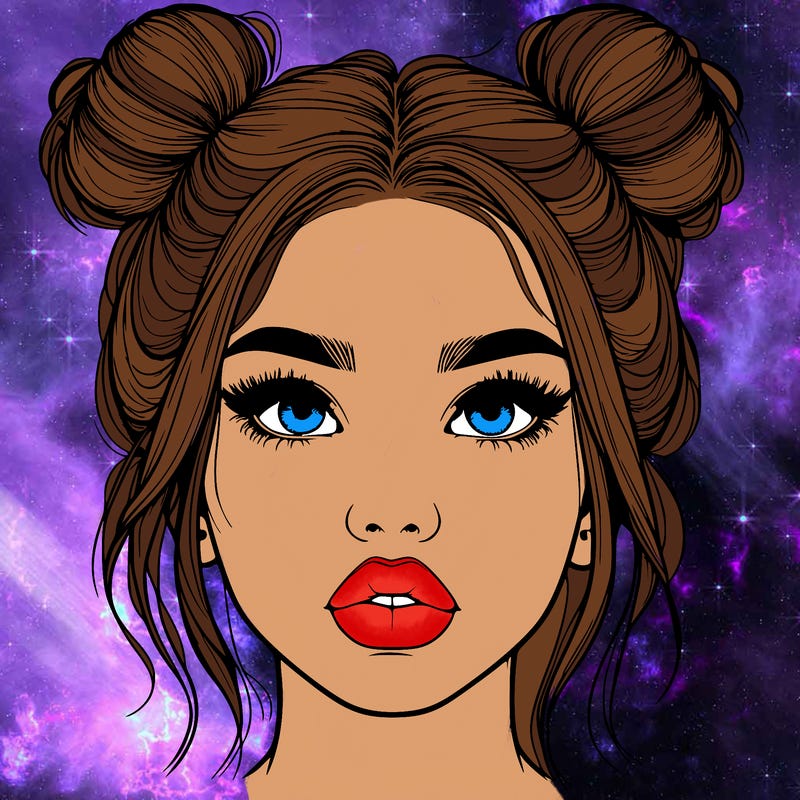 realistic girl with two buns on her hair and lips