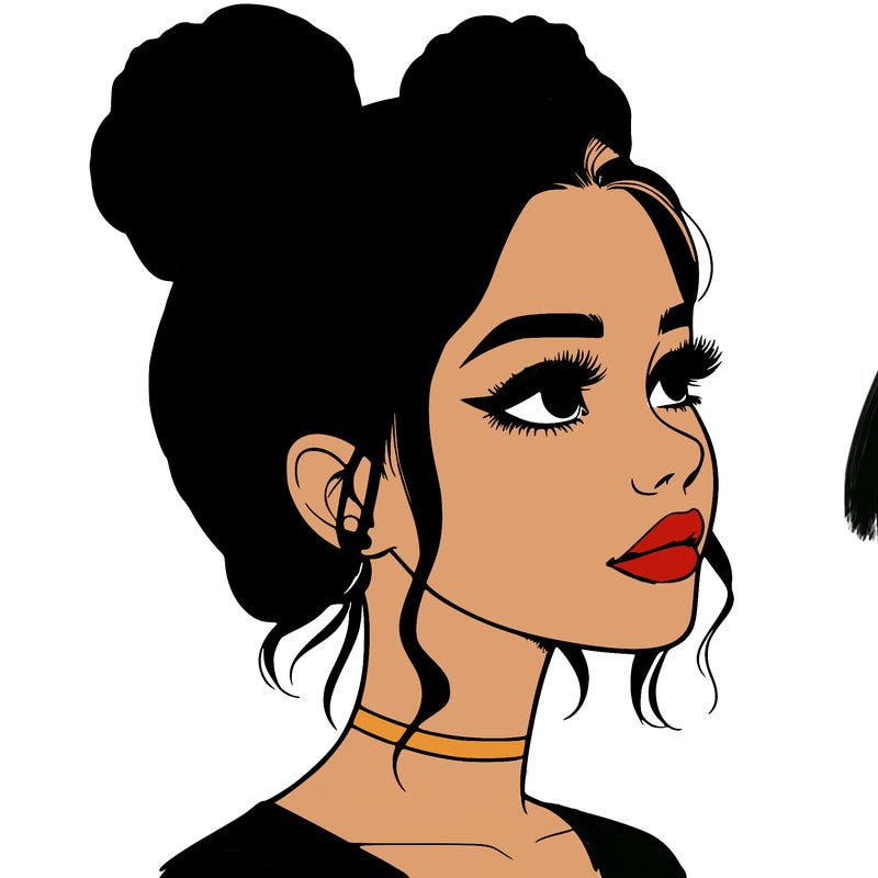 realistic girl with buns on the top of her head