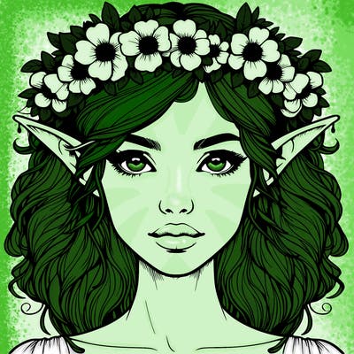 realistic female elf with flower crown