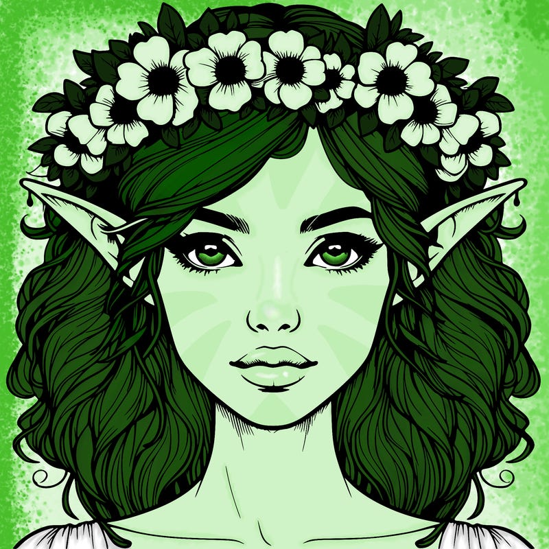 realistic female elf with flower crown