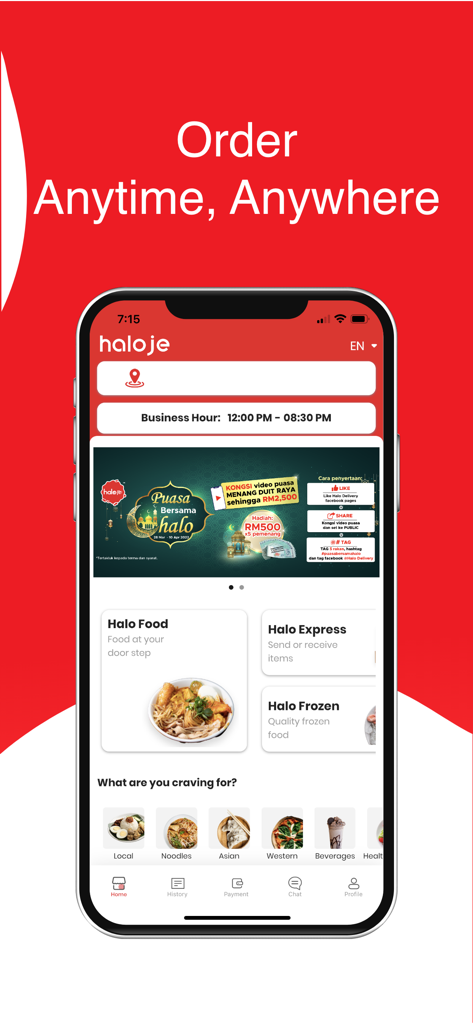 halo delivery - Halo Delivery app home screen showing food and parcel delivery options on an iPhone