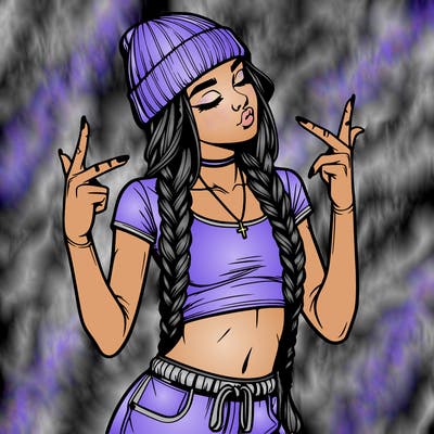 realistic teenage girl with braids and a beanie and crop top doing 🫶🏼