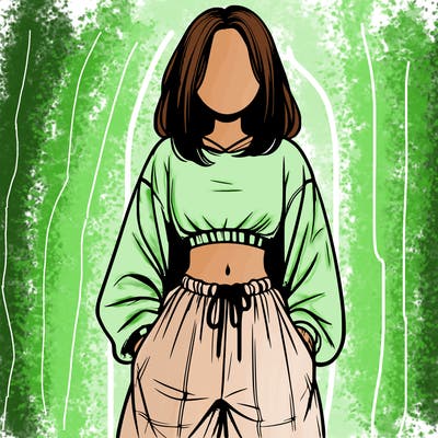 realistic girl faceless with baggy pants and a crop top