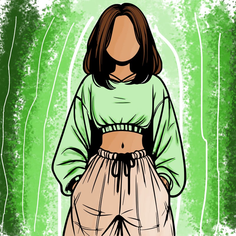 realistic girl faceless with baggy pants and a crop top