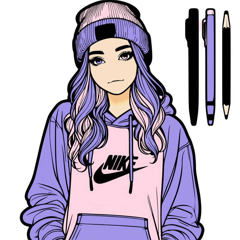 realistic girl wearing a hoodie and a beanie and nikes