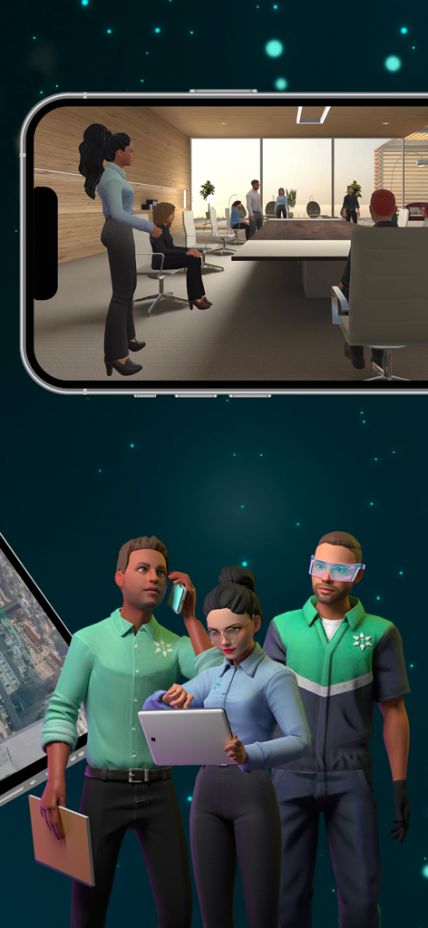 Meta Presence - Business avatars collaborating in a virtual 3D boardroom environment