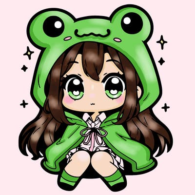chibi girl with frog hoodie