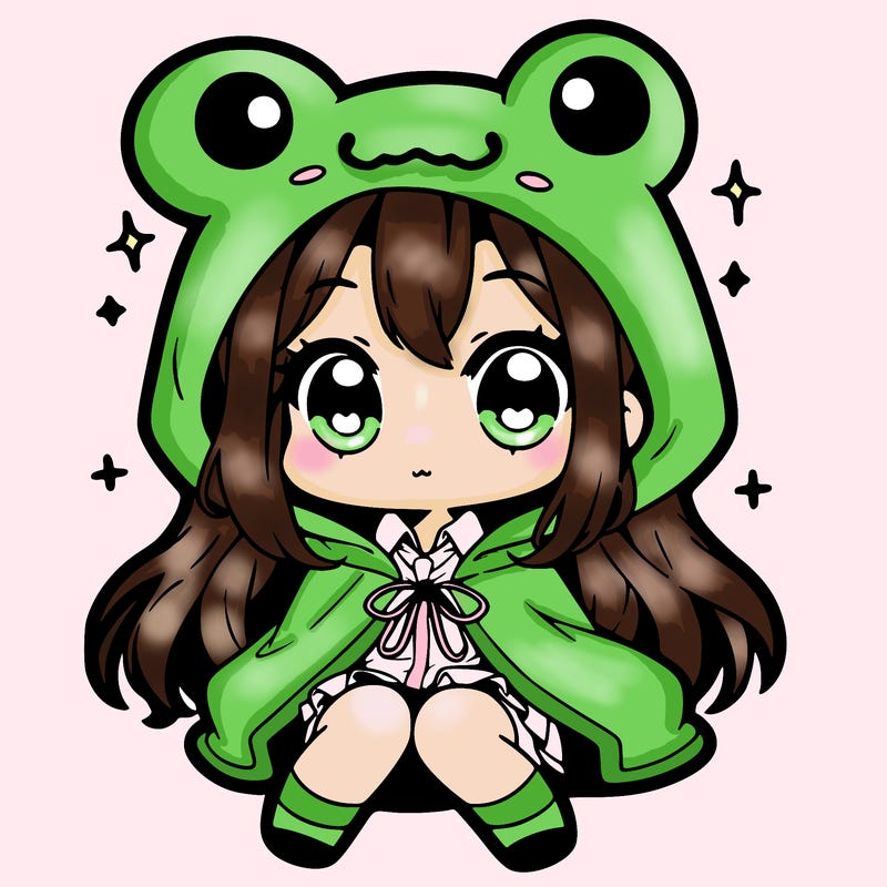 chibi girl with frog hoodie