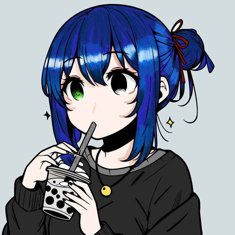 manga character drinking boba