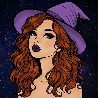 realistic witch girl with wavy hair and lips