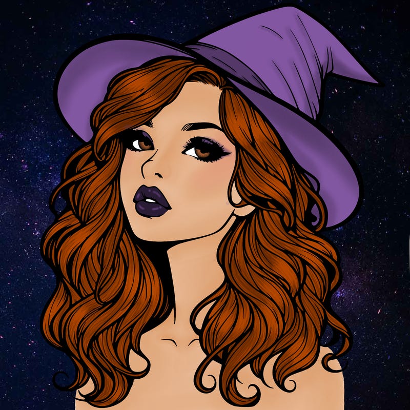 realistic witch girl with wavy hair and lips