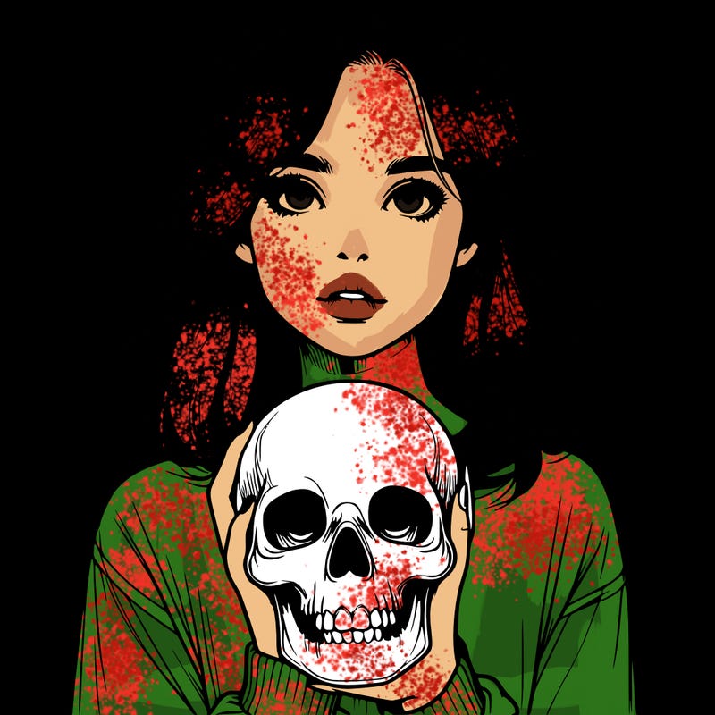 realistic girl holding a skull