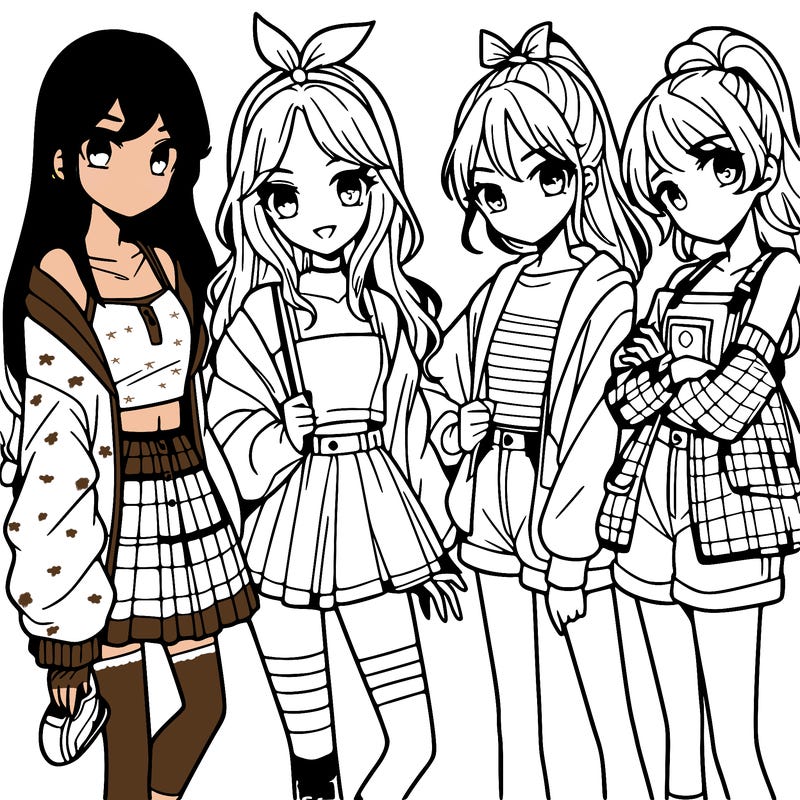 teen manga girls group of 4