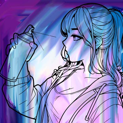 a realistic girl spray, painting