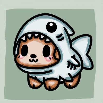 cute dog wearing a shark costume