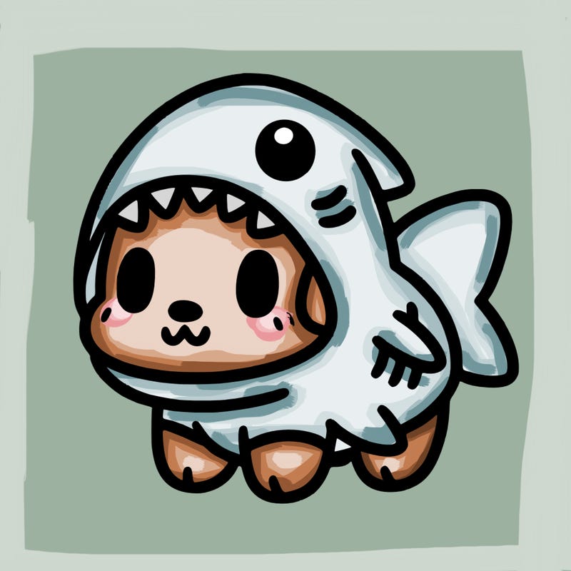 cute dog wearing a shark costume